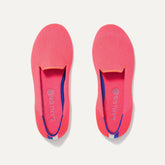A pair of The Kids slip-on Loafers in Flamingo shown from the top view.