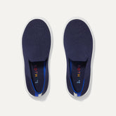 A pair of The Kids slip-on Sneakers in Deep Navy shown from the top view.