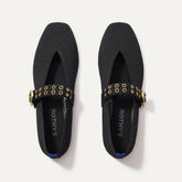 The Max Buckle Mary Jane in Black shown from the top.
