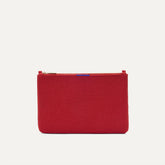 PLP |The Convertible Clutch in Scarlet Open-Knit, shown from the front.