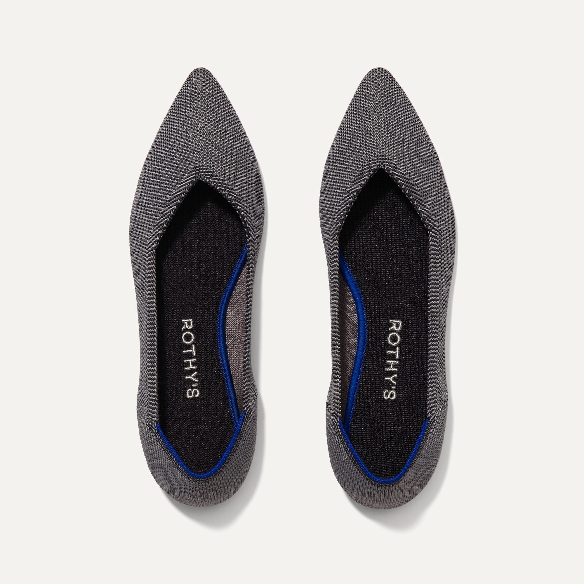 A pair of The Point shoe in Cloud Grey Birdseye shown from the top view.