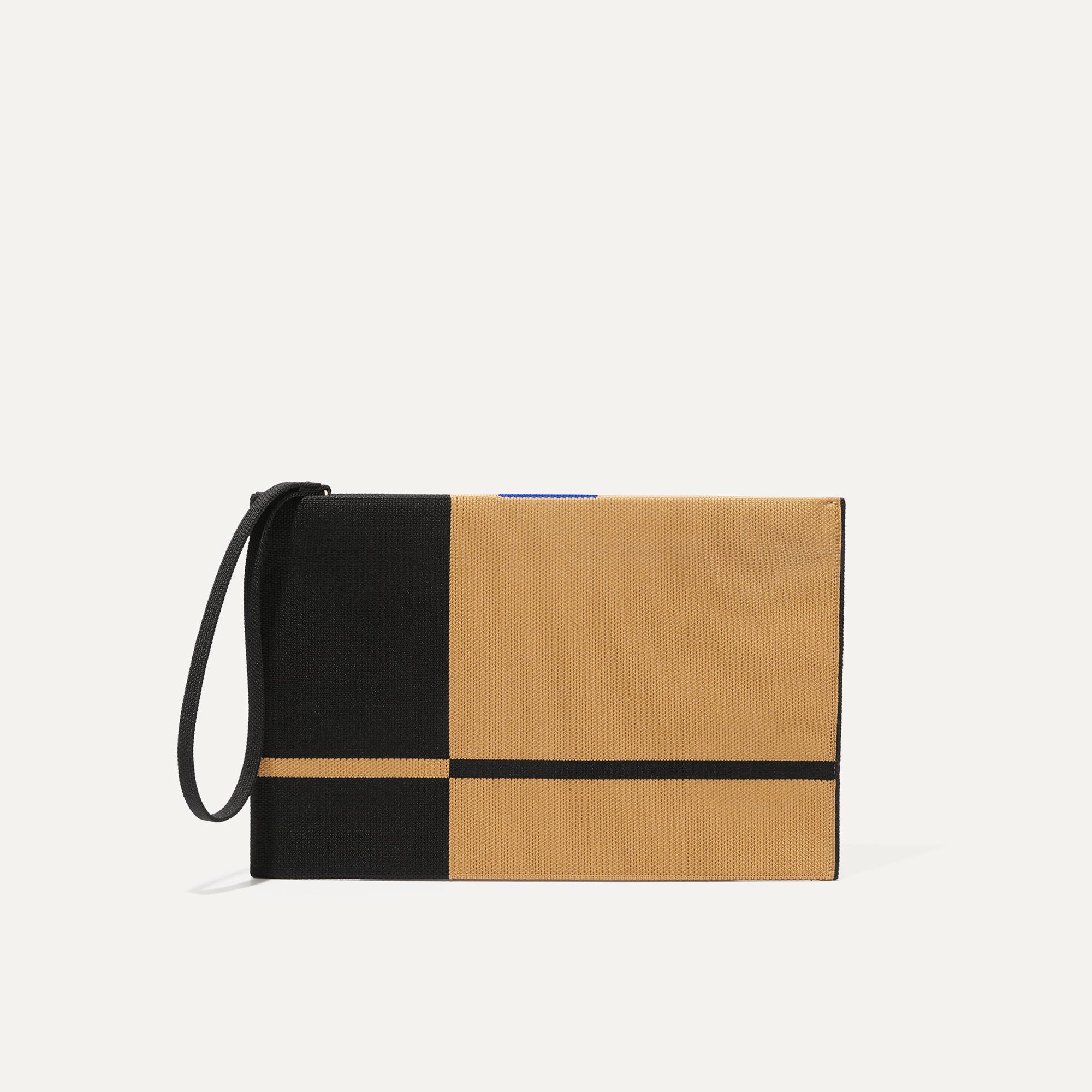 PLP |The Wristlet in Camel and Black shown from the front.