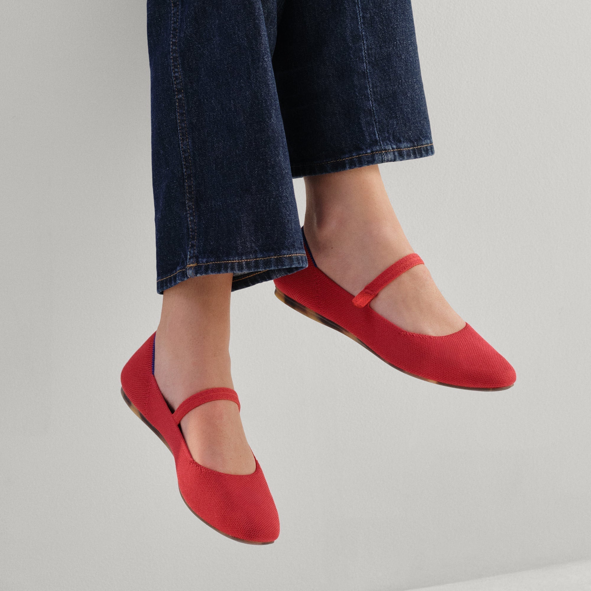 hover | Model wearing The Square Mary Jane in Lollipop Red.