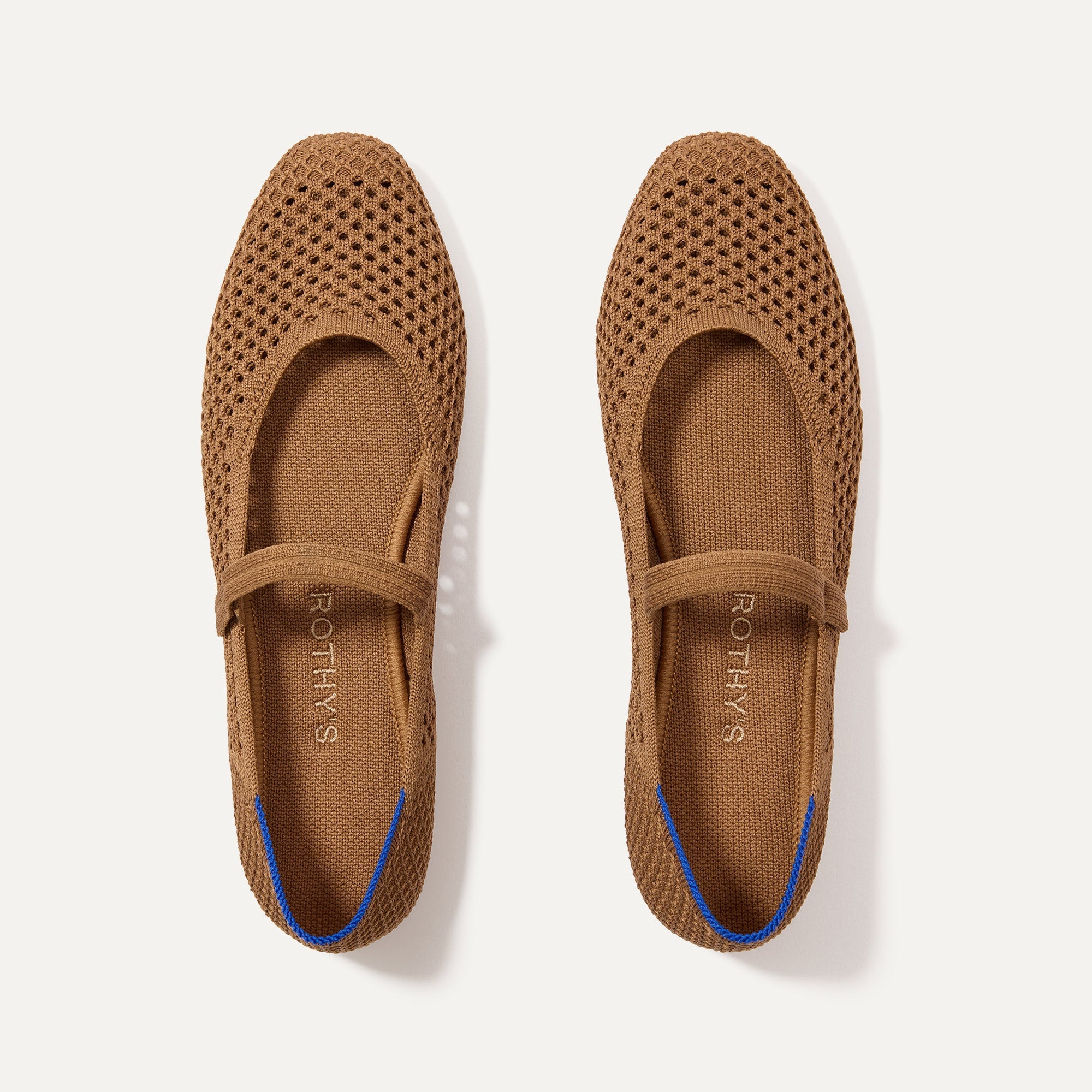 The Square Mary Jane in Pecan Mesh shown from the top. 