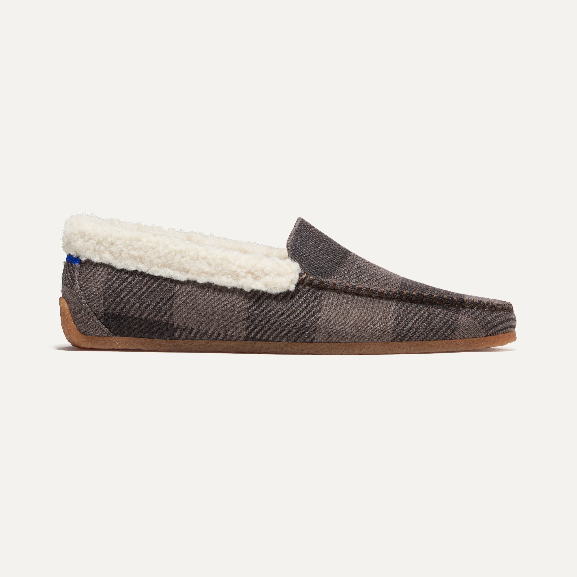 The Men's Slipper in Brown Buffalo Check shown from the side. 