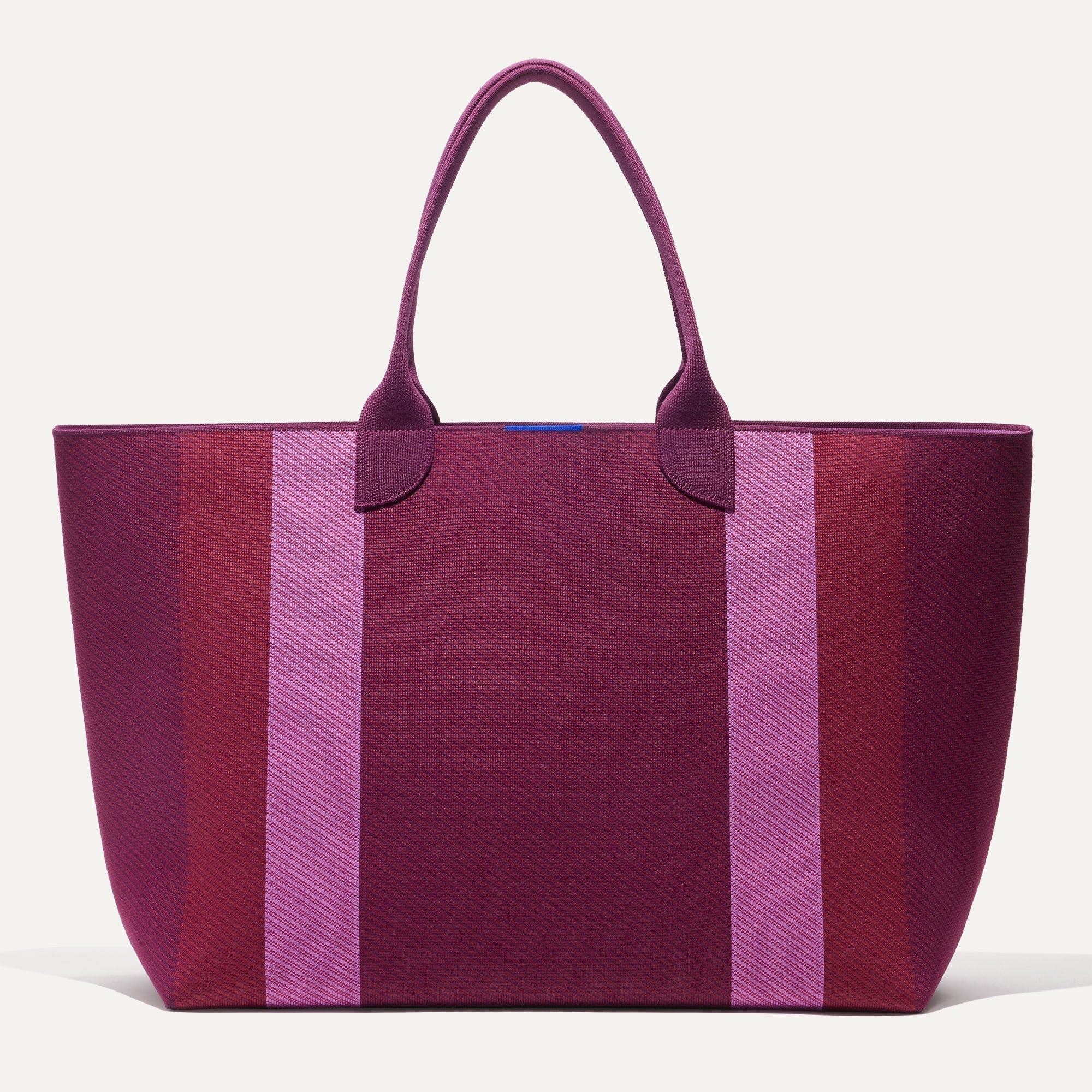 PLP |The Lightweight Mega Tote in Mulberry Rugby Stripe, shown from the from the front.