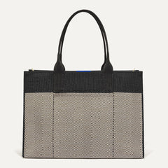 PDP |The Classic Tote in Black Herringbone, shown from the front. 