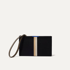PLP |The Wallet Wristlet in Black Portobello Stripe, shown from the front.