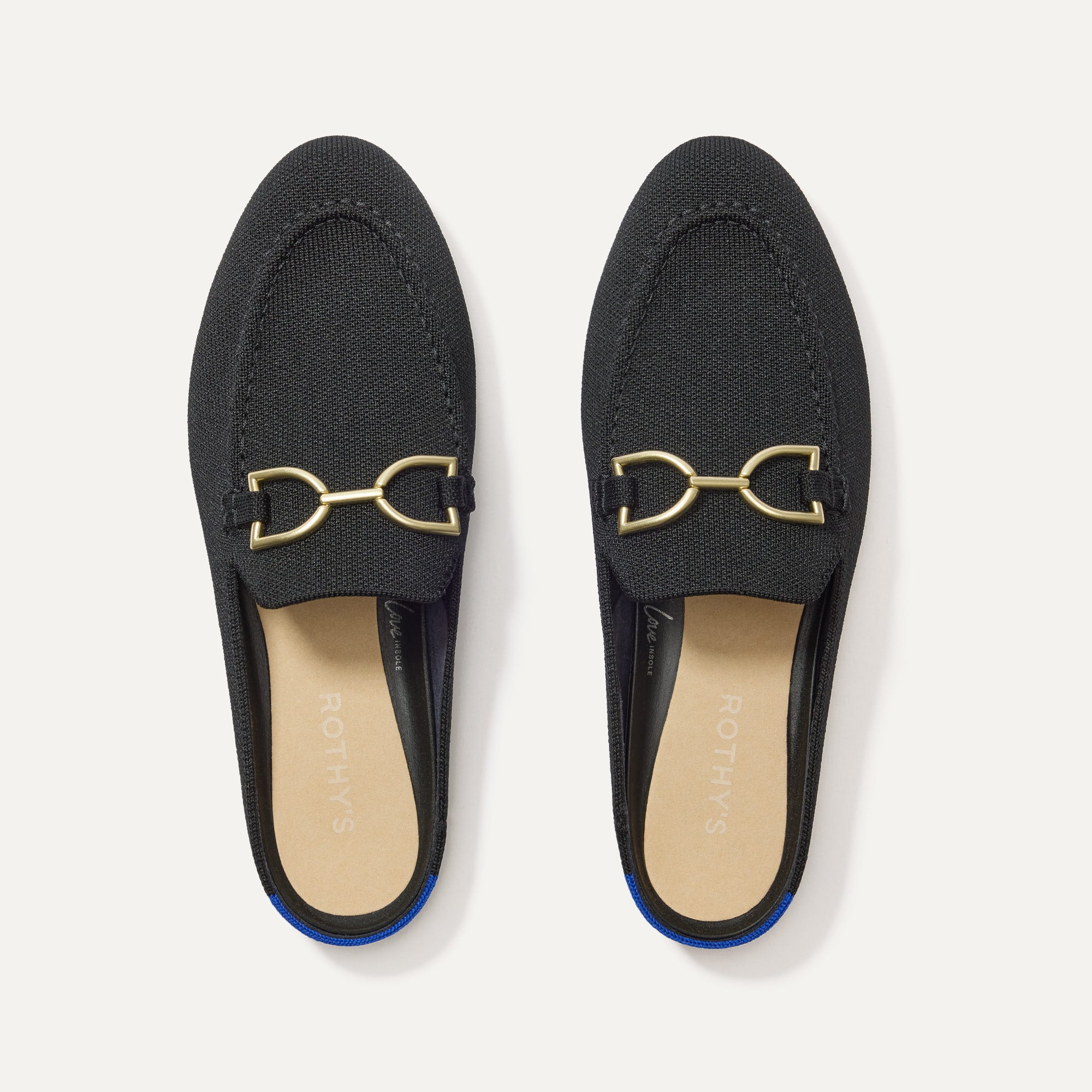 The Double Bit Loafer Mule in Black shown from the top. 
