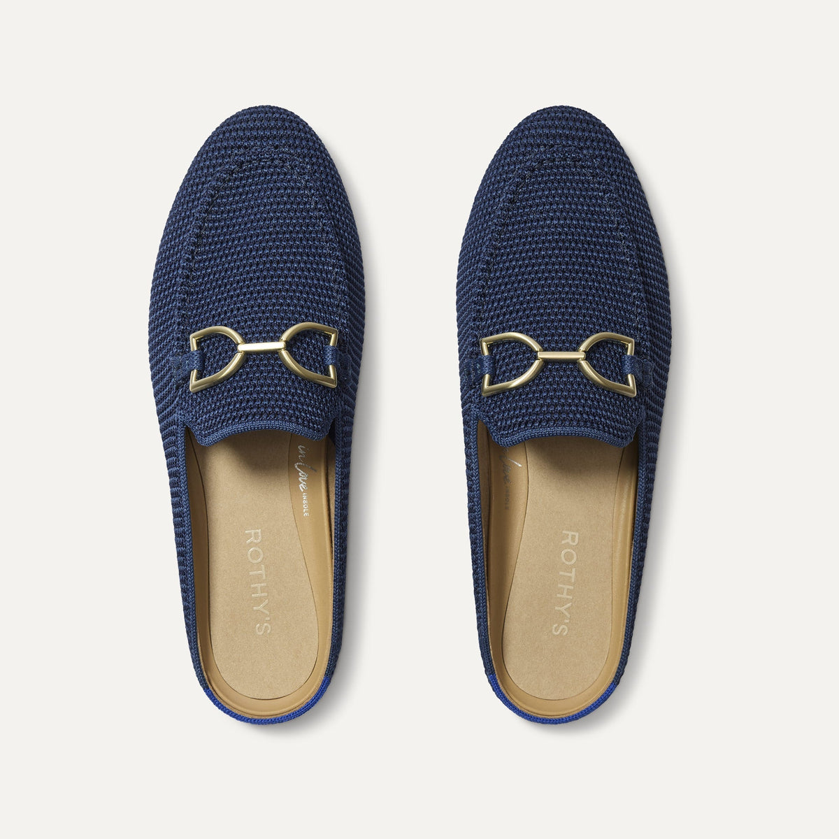 The Double Bit Loafer Mule in Blue Raffia-Knit shown from the top. 