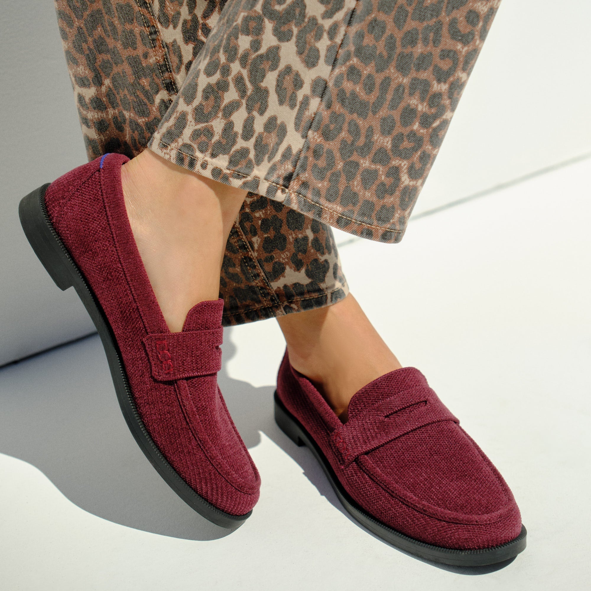 hover | Model wearing The Penny Loafer in ReVelvet™ Syrah. 