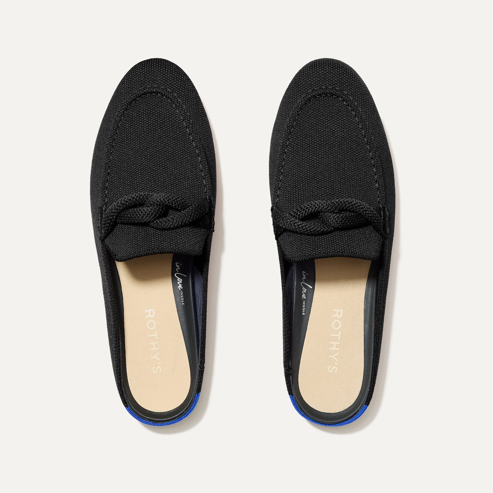 The Loafer Mule in Black shown from the top.