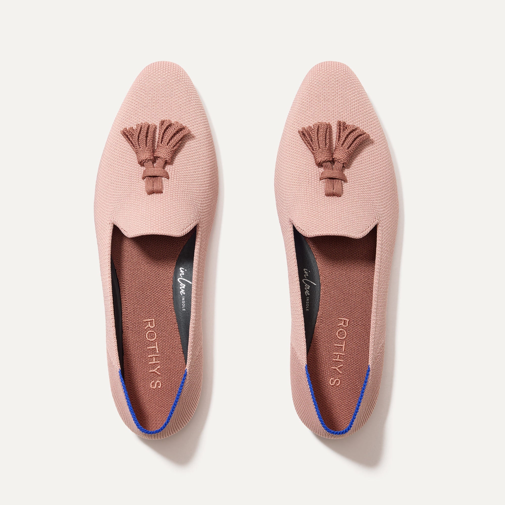 The Almond Tassel Loafer in Maple Pink shown from the top. 
