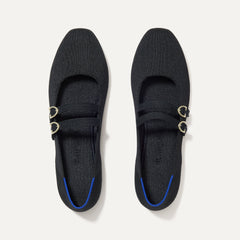 The Double Buckle Mary Jane in Black shown from the top.