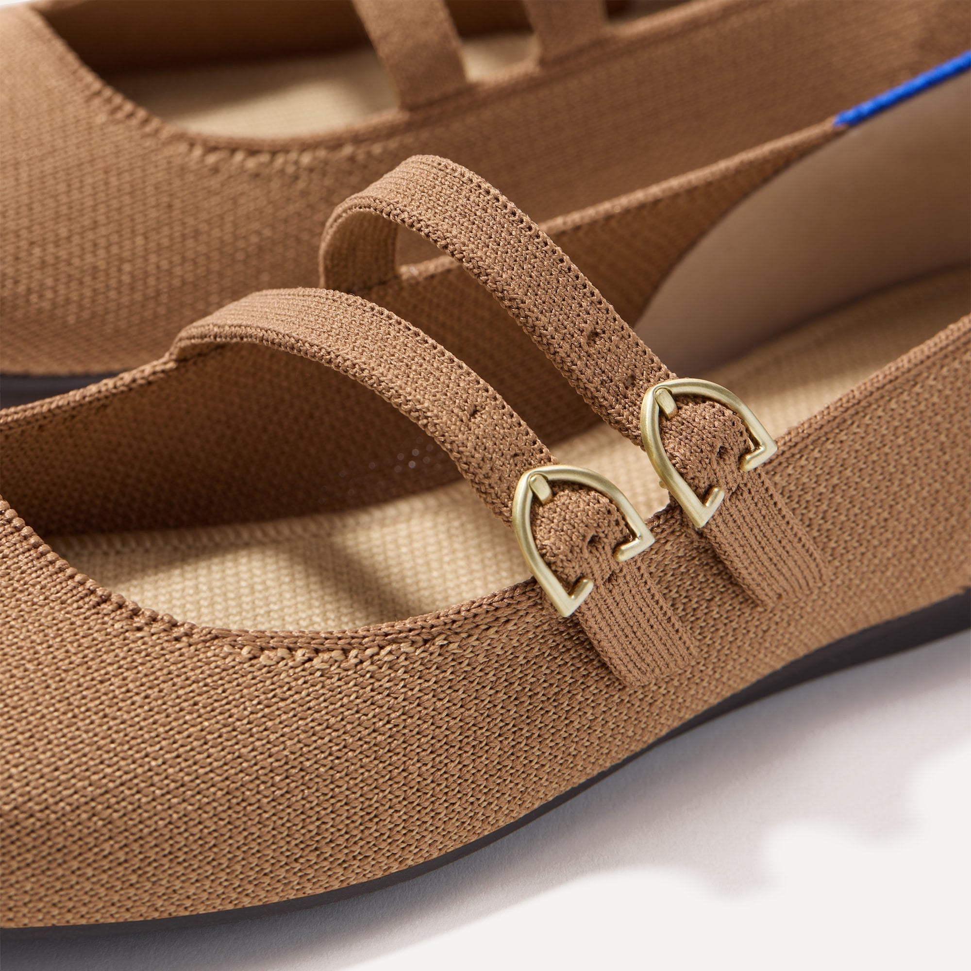 Close up of the toe and vamp of The Double Buckle Mary Jane in Java Chip.