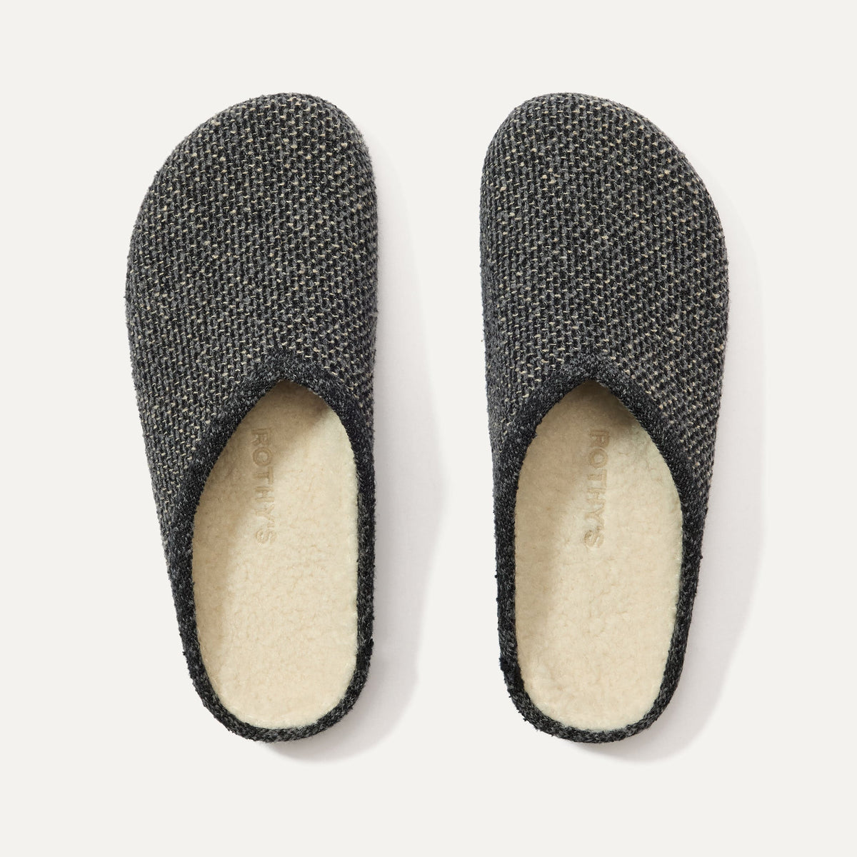 The Cozy Clog in Black Sesame Bouclé shown from the top. 