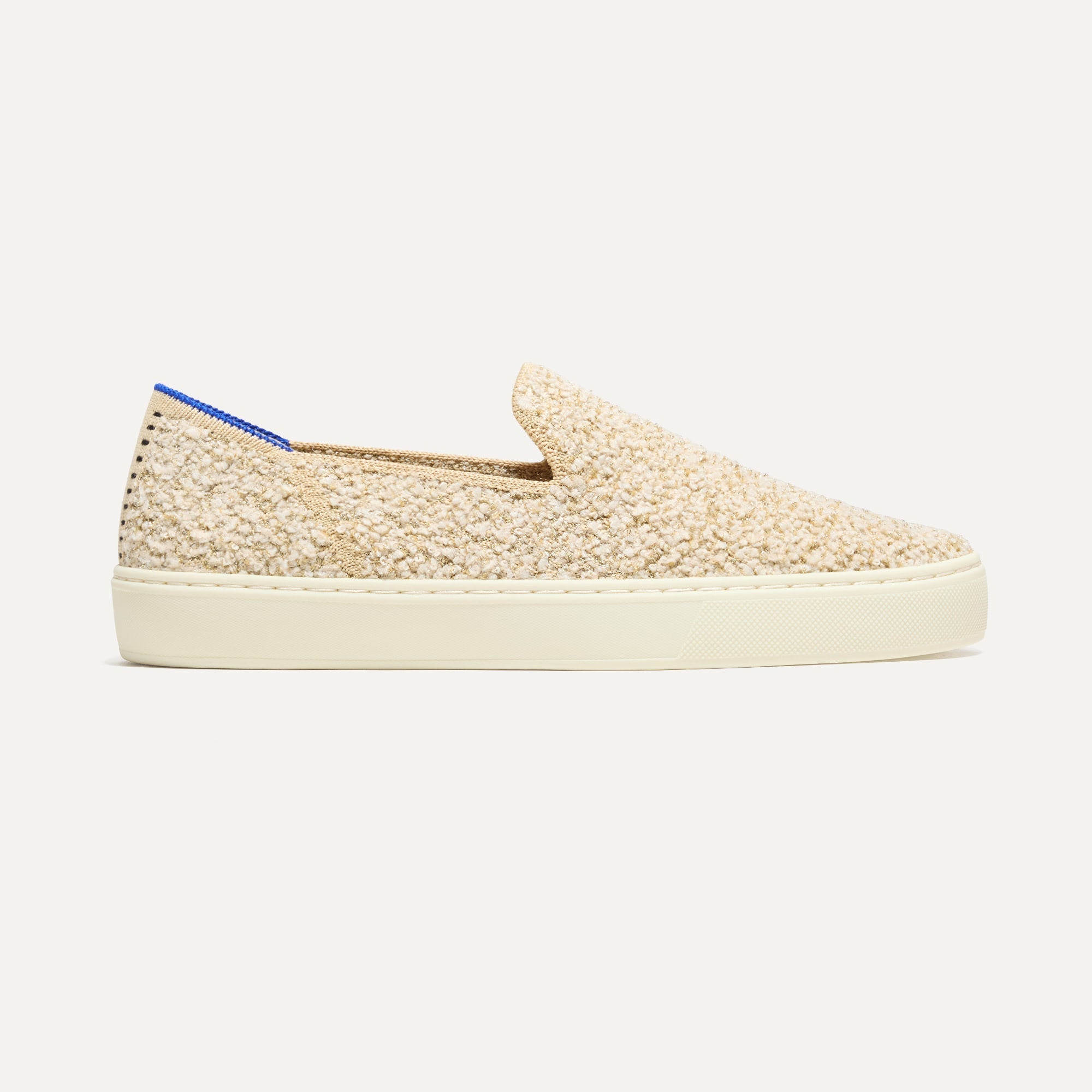 The Original Slip On Sneaker Honeybun Shimmer Bouclé shown from the side. 