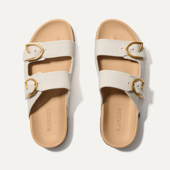The Buckle Slide Sandal in Sea Salt shown from the top.