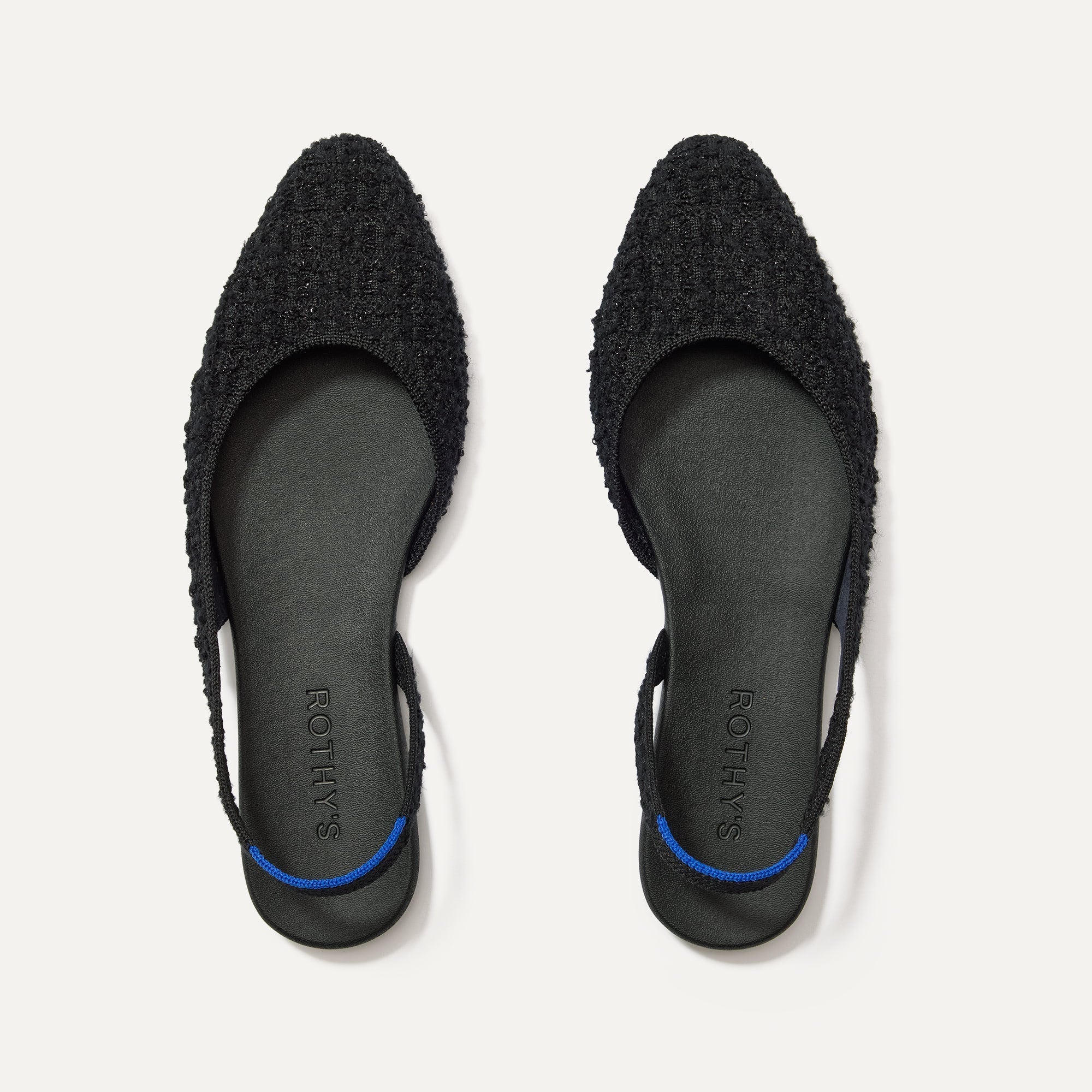 The Almond Slingback in Black Bouclé shown from the top.