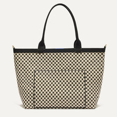 PLP |The Zip Travel Tote in Tuxedo Midi Check shown from the front.
