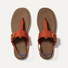 The T-Strap Sandal in Brick shown from the top.