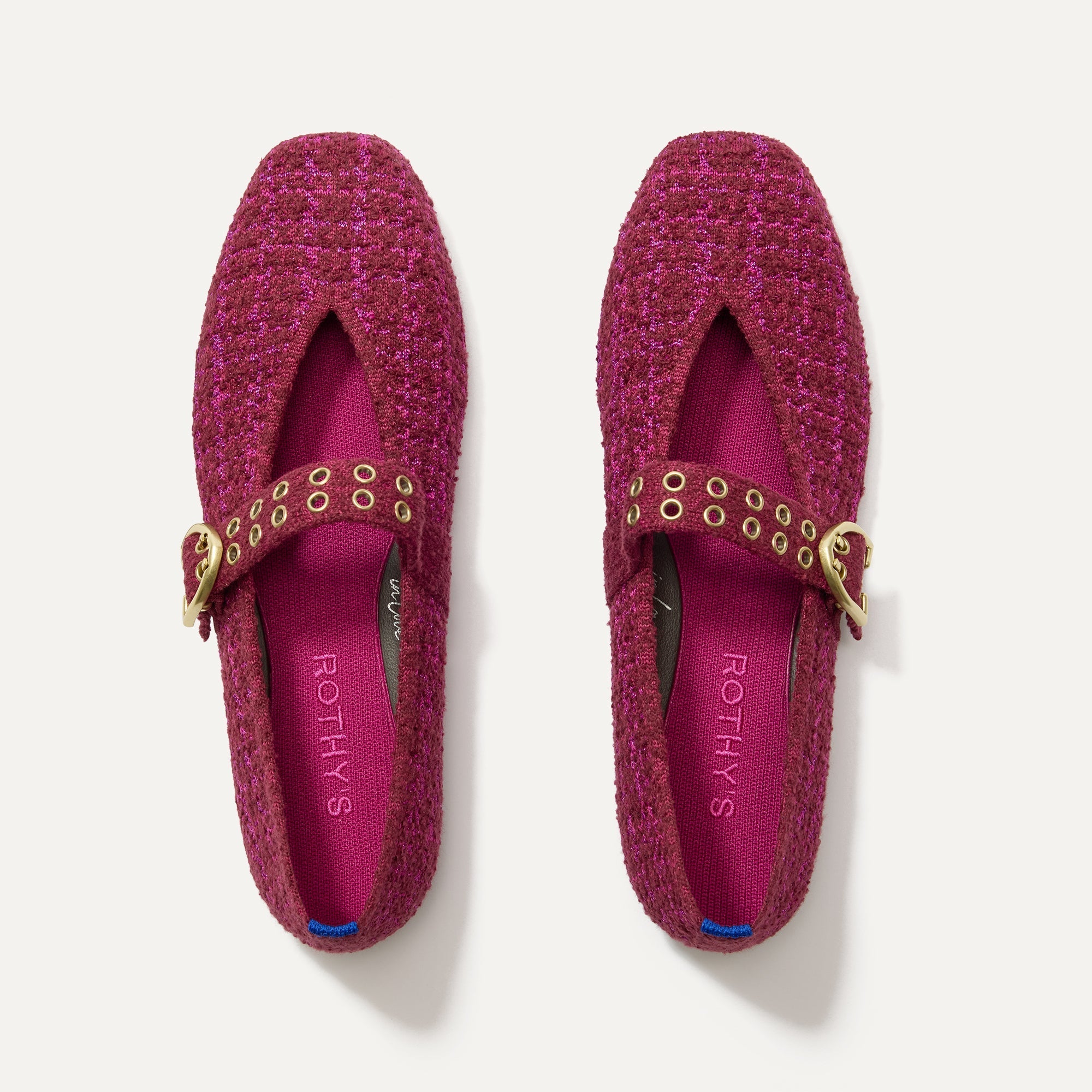 The Max Buckle Mary Jane in Berry Tweed shown from the top.