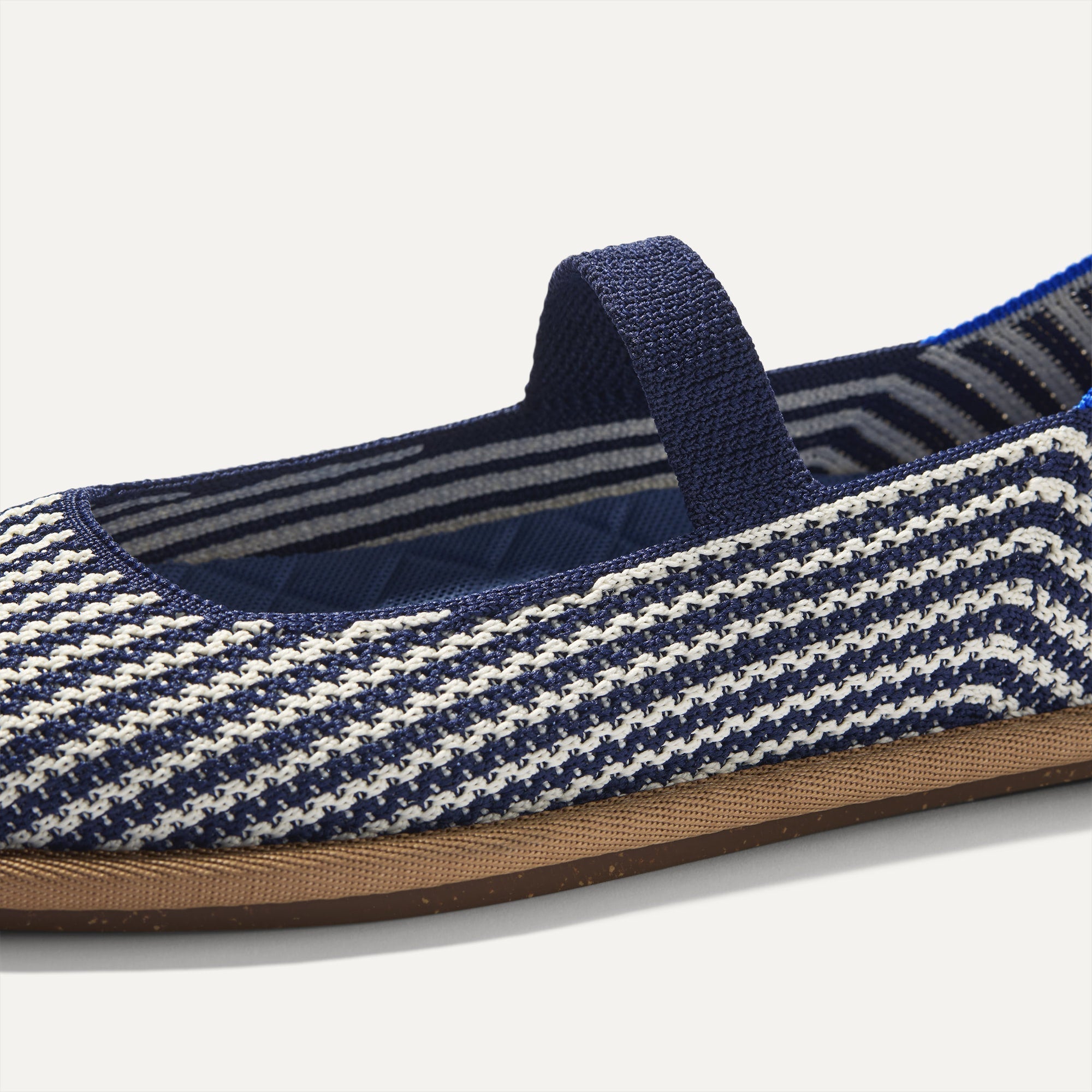The vamp and top strap of The Cruiser Mary Jane in Blackberry Stripe. 