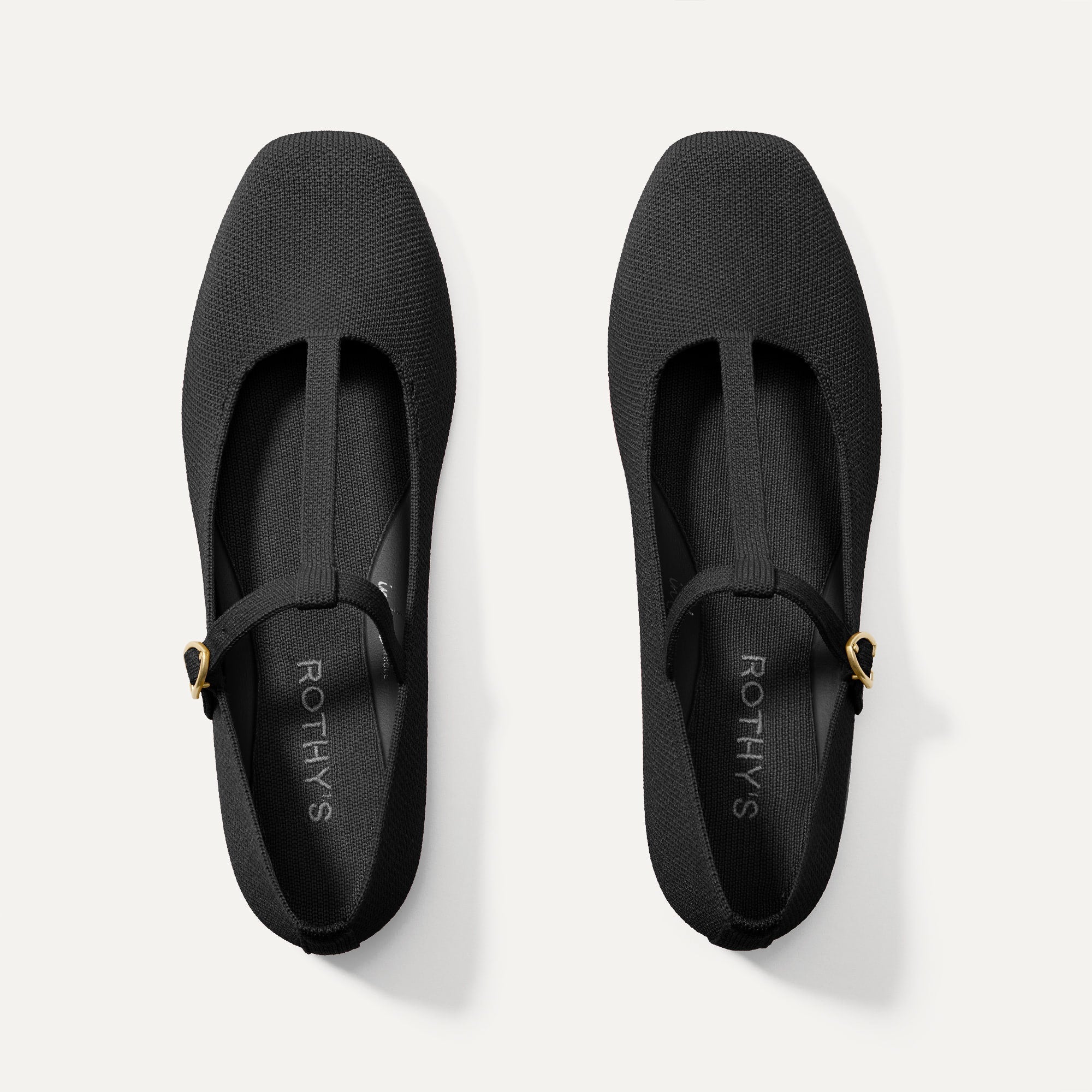 The T-Strap Mary Jane in Black shown from the top.