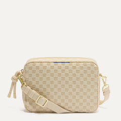 PDP |The Crossbody Camera Bag in  Sesame, shown from the front. 