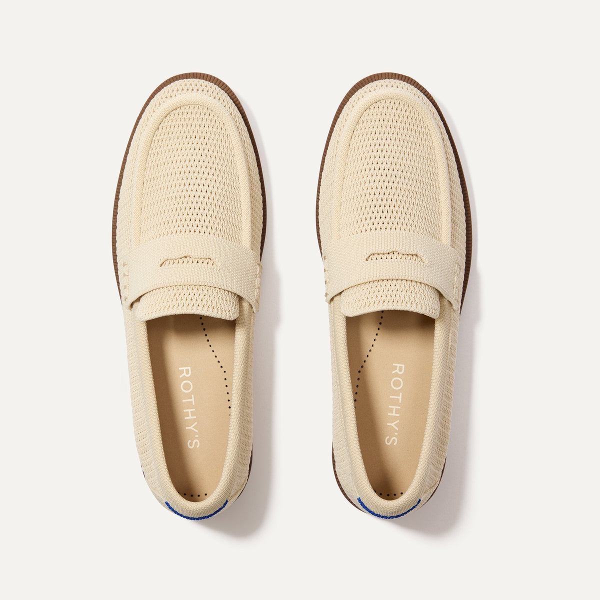 The Penny Loafer in Conch Raffia-Knit shown from the top. 
