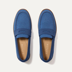 The Penny Loafer in Blue Raffia-Knit shown from the top. 