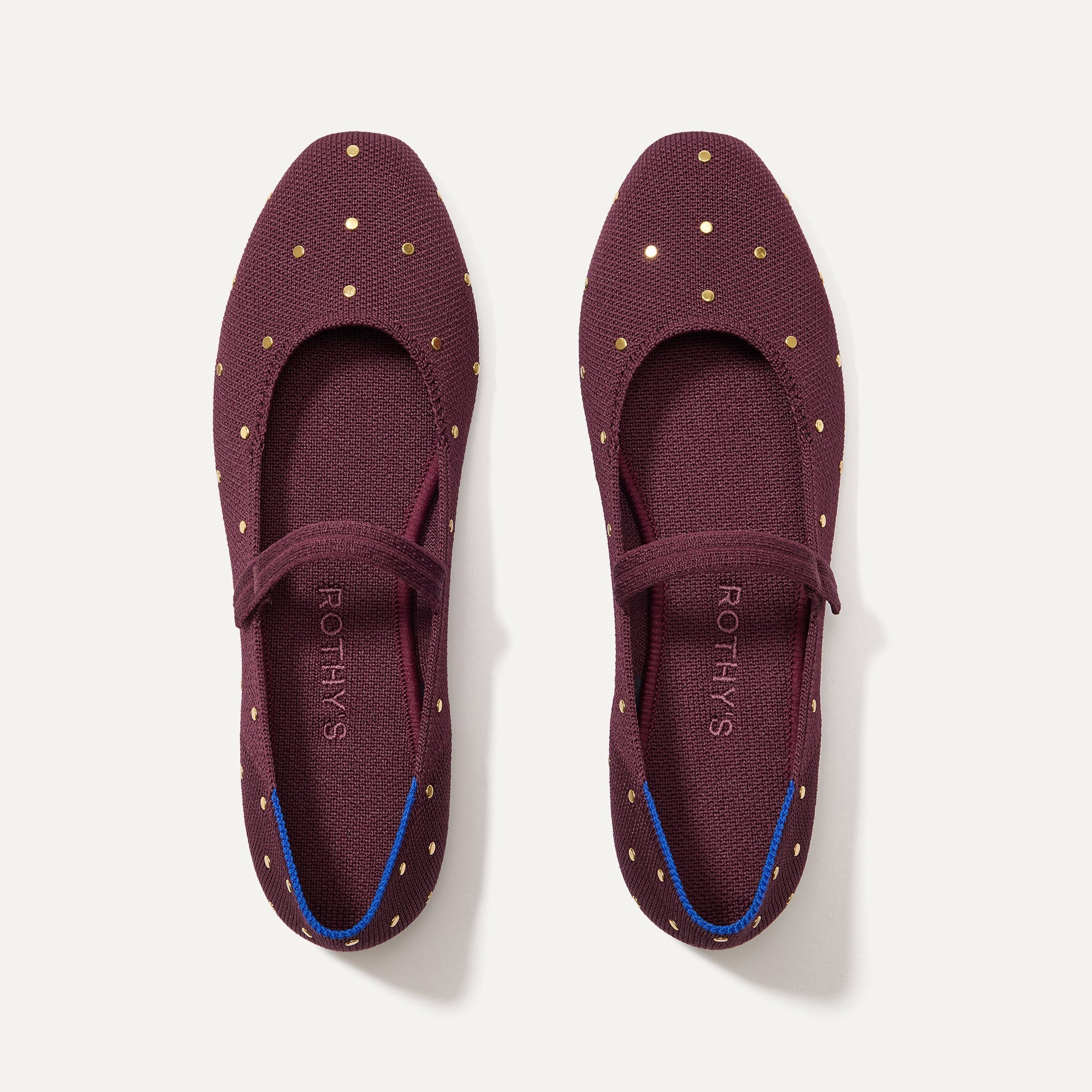 The Square Mary Jane in Studded Syrah shown from the top. 