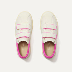 The Kids Strap Sneaker in Pink Taffy shown from the top. 
