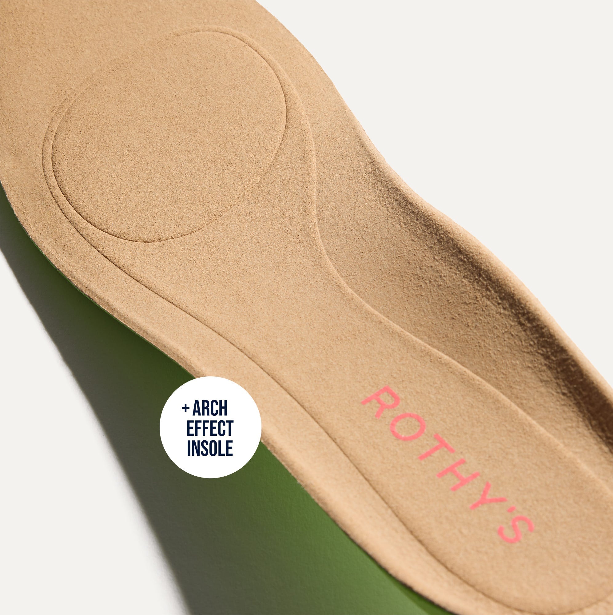 Close up of the Arch Effect Insole on The Daily Flat in Showstopper Red. 