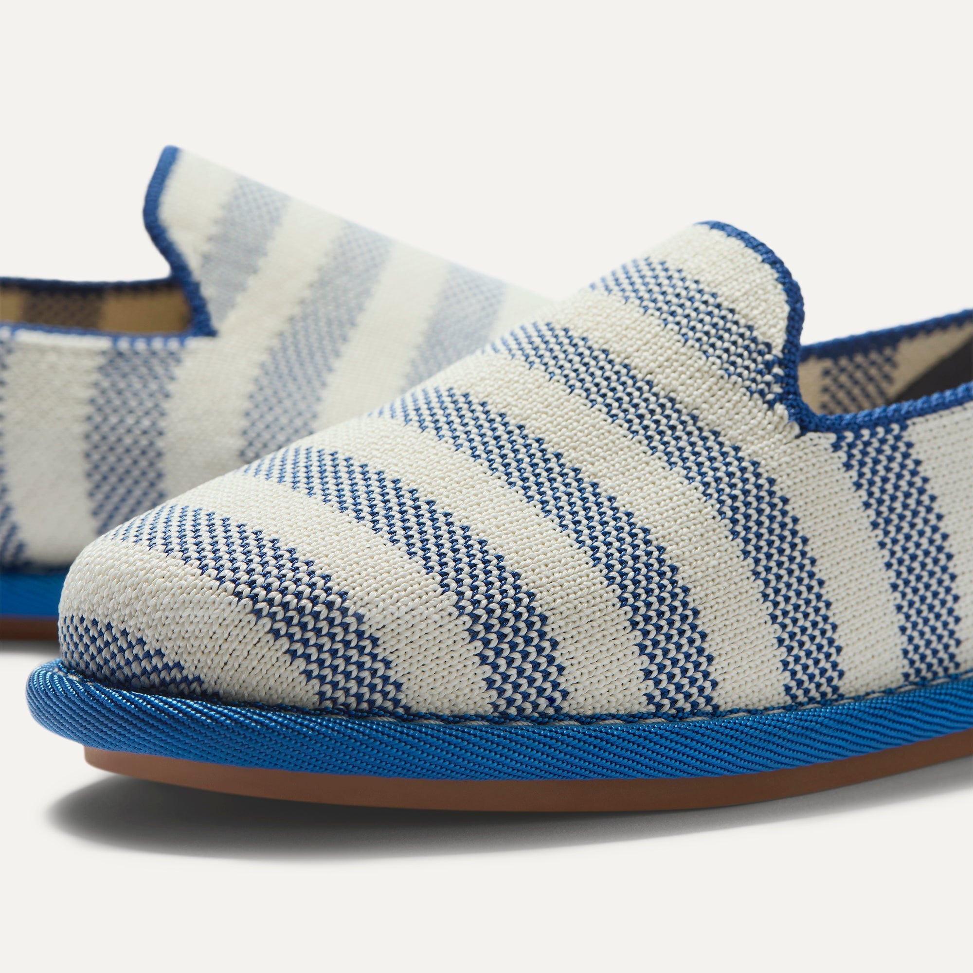 The Mini Loafer in Harbor Stripe view with detailing of the front of the shoe.