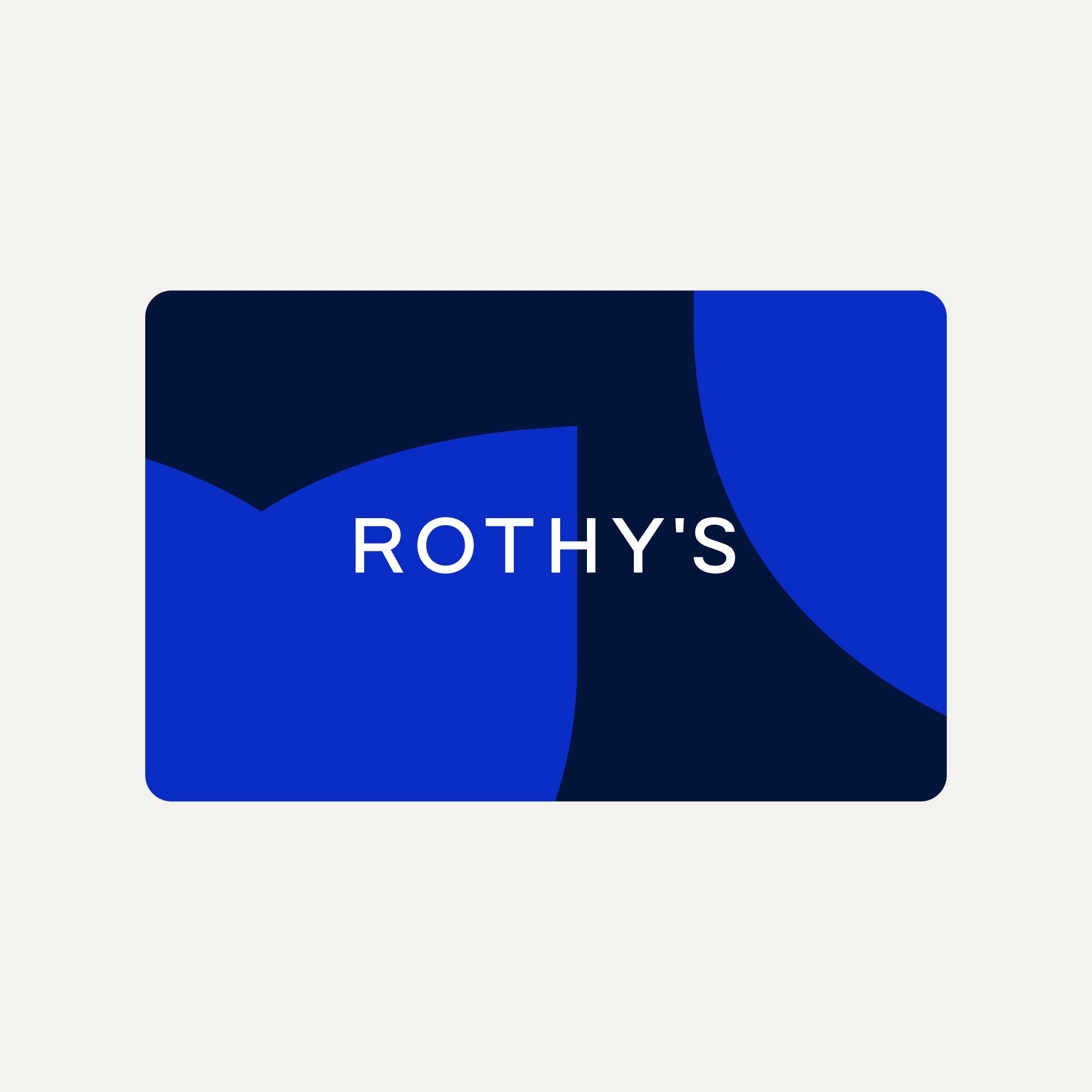 A virtual gift card with a blue signet against a navy background and the Rothy's logo in white.