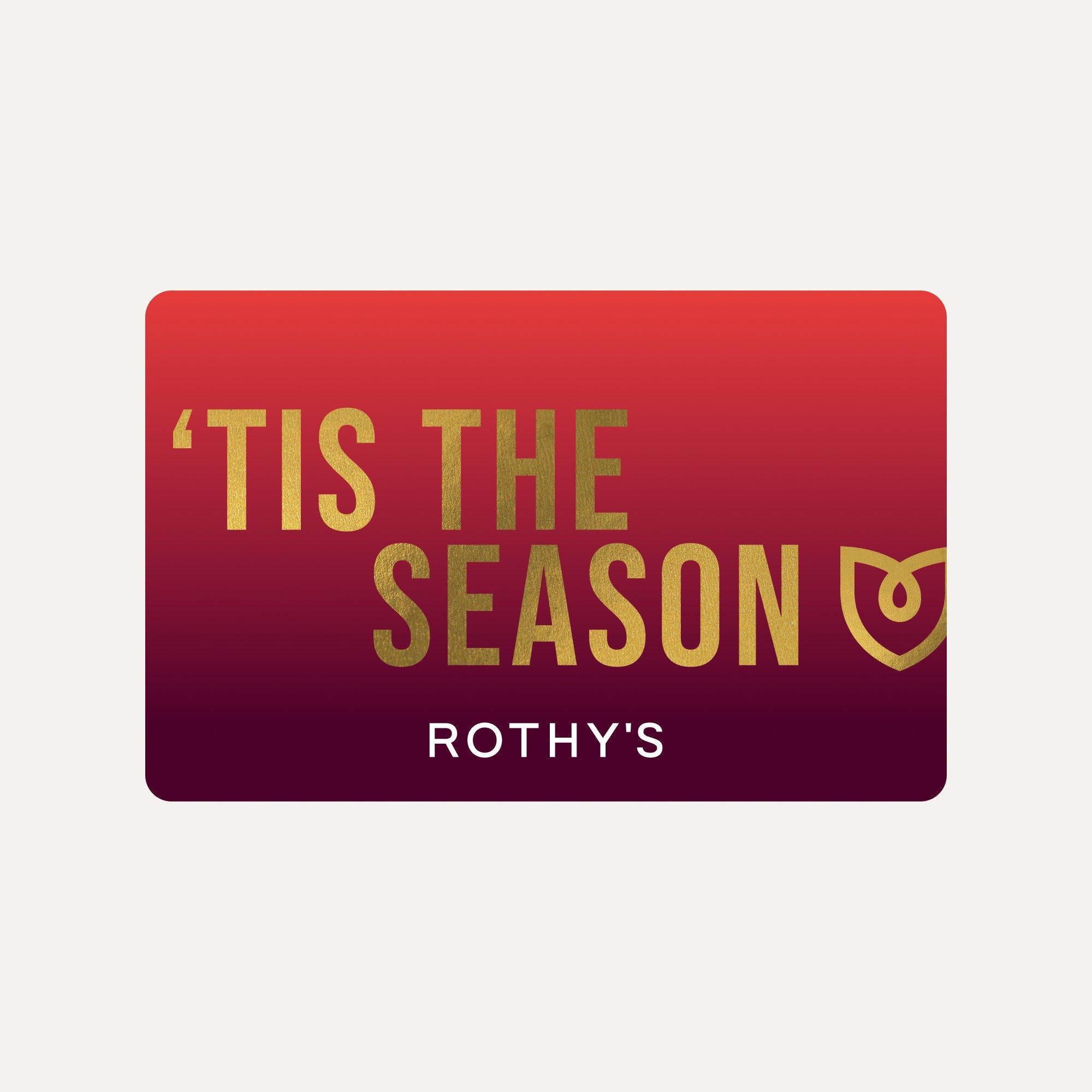 Rothys gift card with 'Tis the Season text on a red and purple gradient background