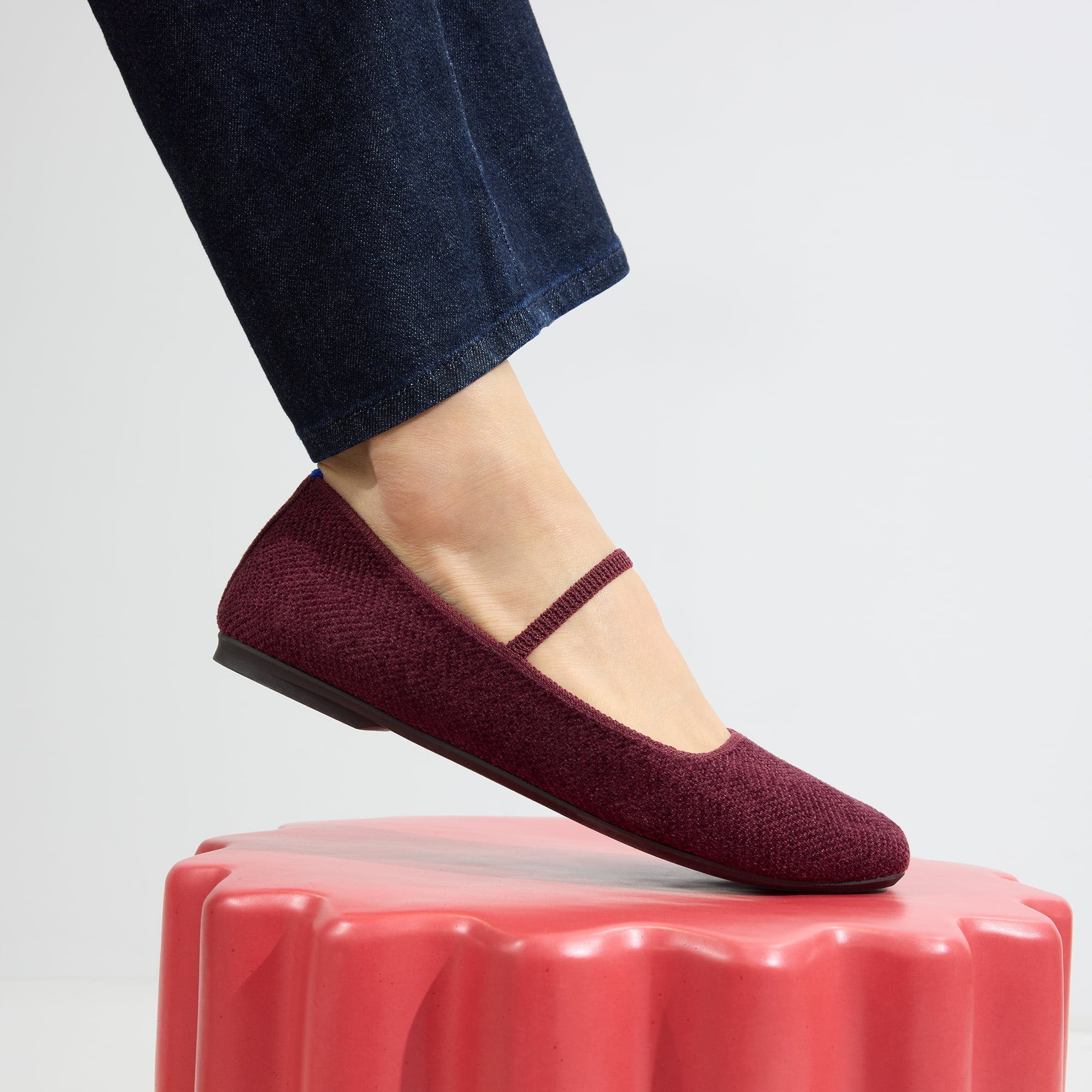 hover | Model wearing The Max Square Mary Jane in ReVelvet™ Syrah.